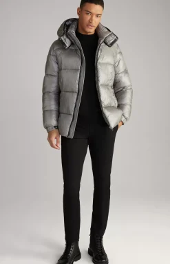 New JOOP! Ambro Quilted Jacket with Hood in Metallic Grey metallic/grey