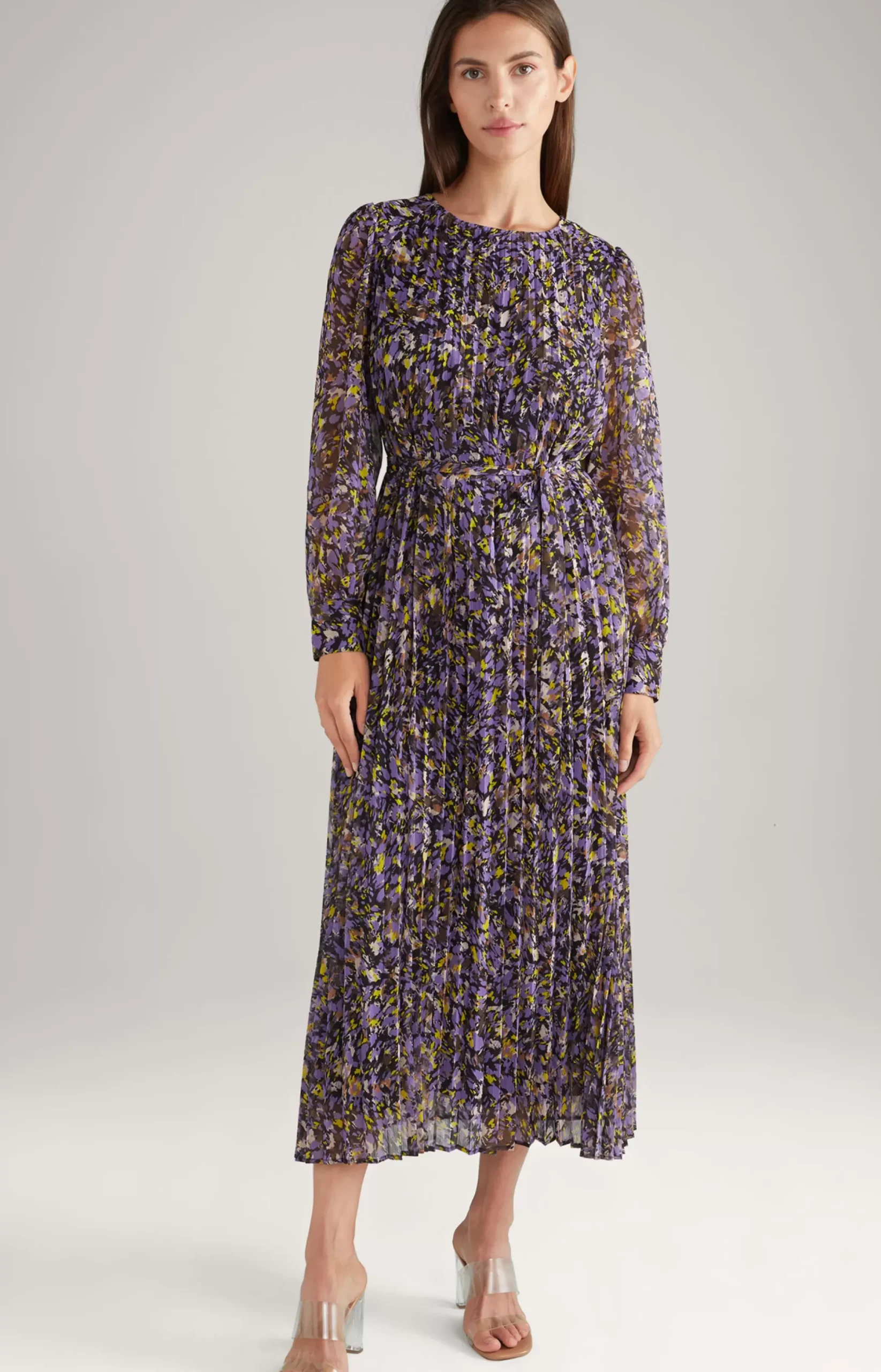 Outlet JOOP! Chiffon Pleated Dress in a Purple/Yellow Pattern patterned purple/yellow