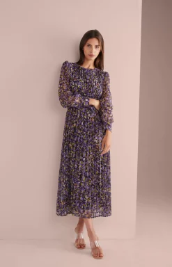 Outlet JOOP! Chiffon Pleated Dress in a Purple/Yellow Pattern patterned purple/yellow