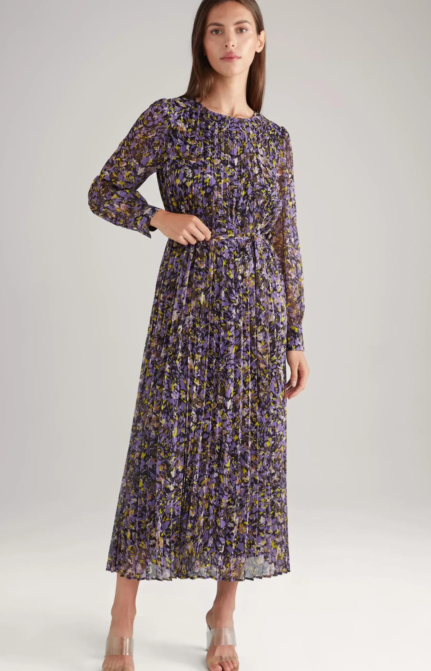 Outlet JOOP! Chiffon Pleated Dress in a Purple/Yellow Pattern patterned purple/yellow