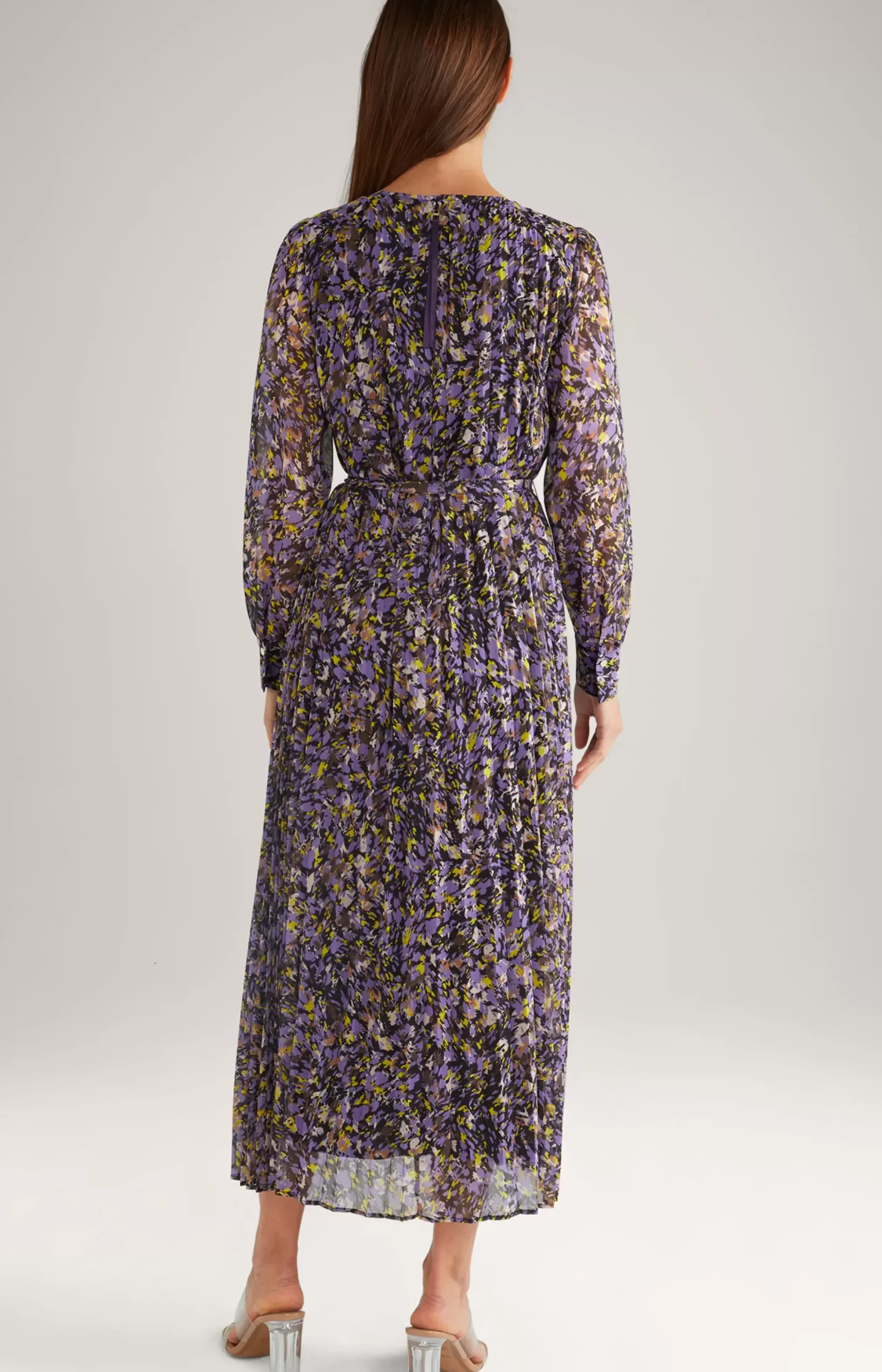Outlet JOOP! Chiffon Pleated Dress in a Purple/Yellow Pattern patterned purple/yellow