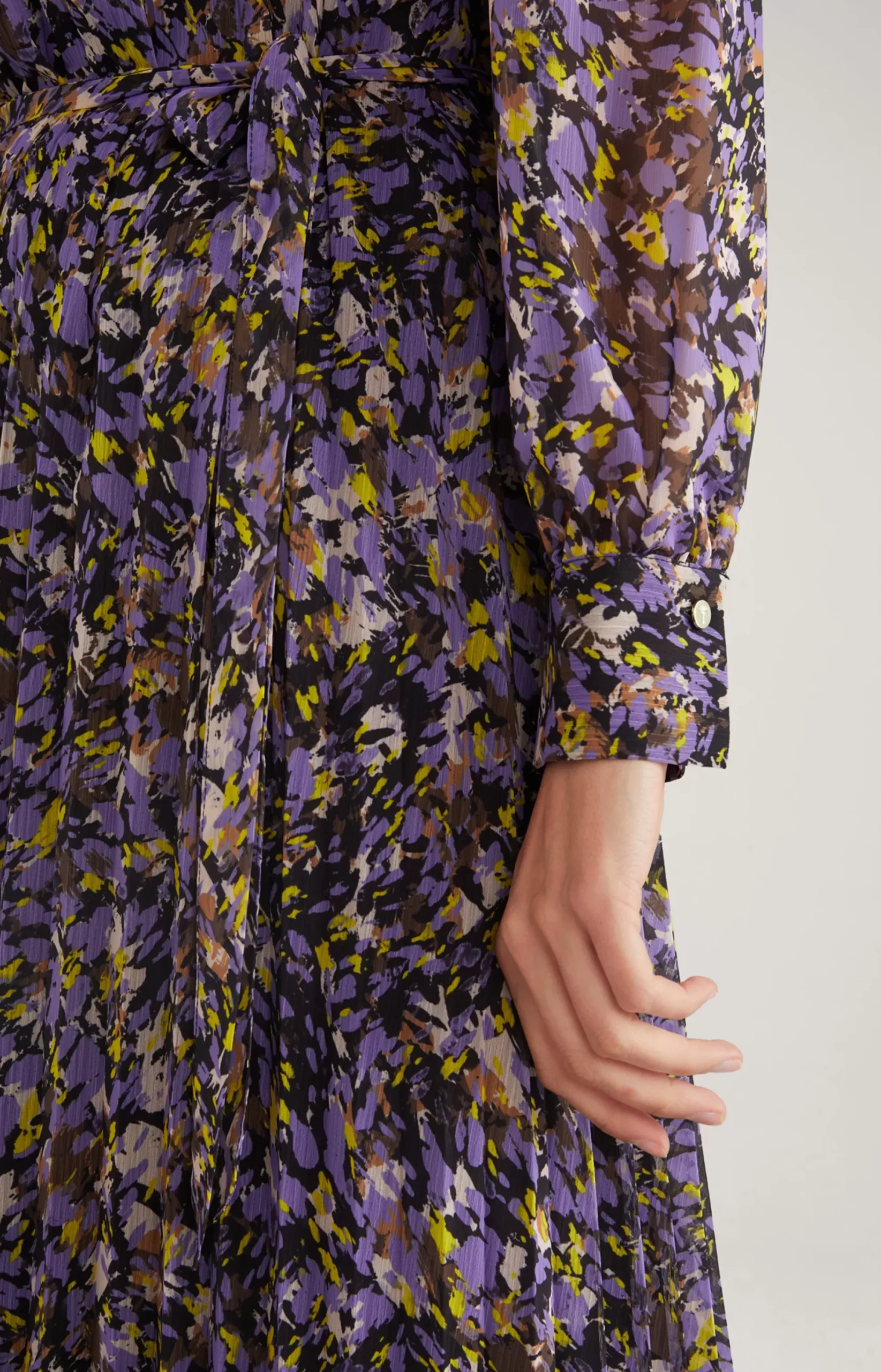 Outlet JOOP! Chiffon Pleated Dress in a Purple/Yellow Pattern patterned purple/yellow