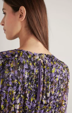 Outlet JOOP! Chiffon Pleated Dress in a Purple/Yellow Pattern patterned purple/yellow