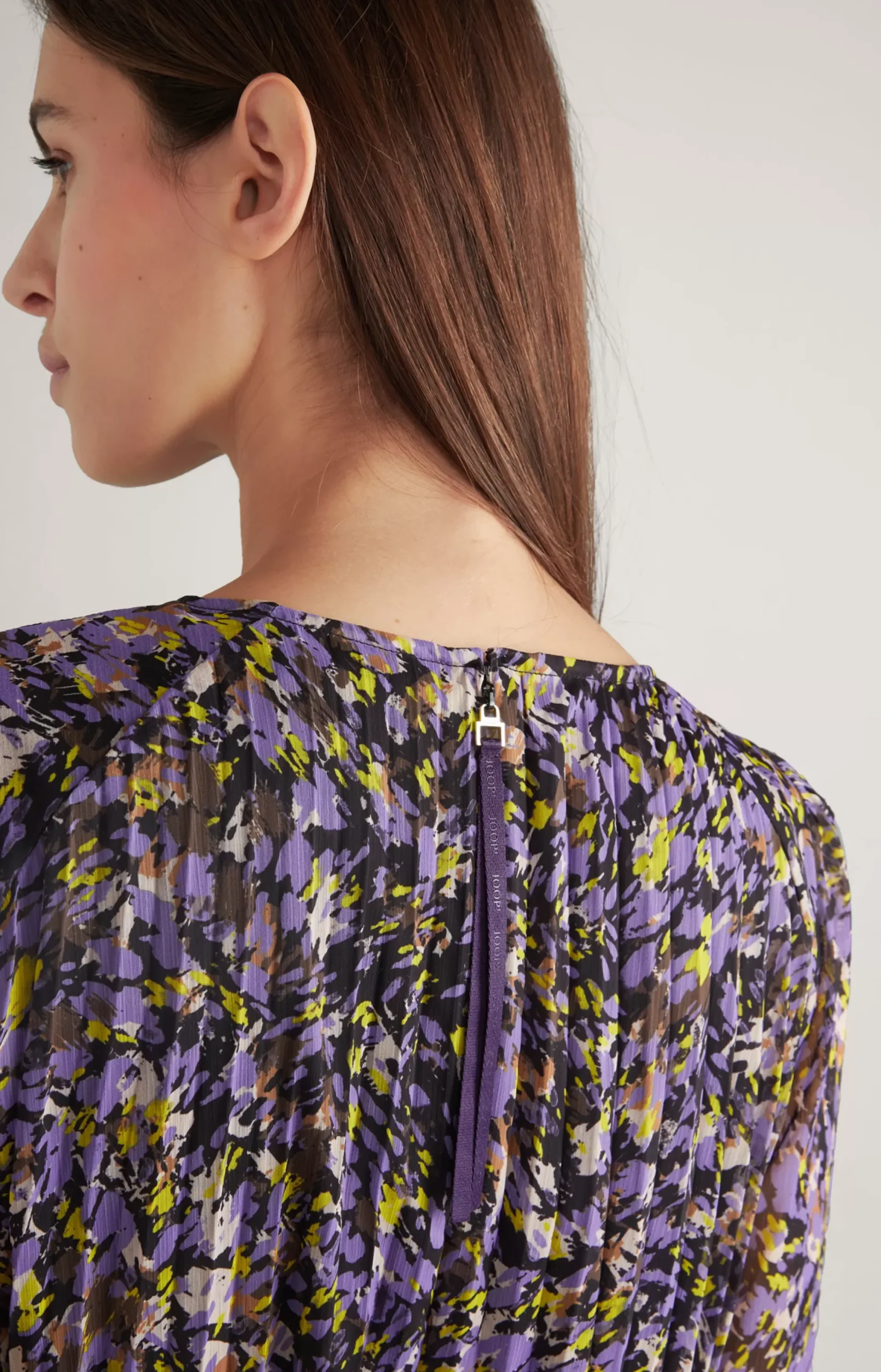 Outlet JOOP! Chiffon Pleated Dress in a Purple/Yellow Pattern patterned purple/yellow
