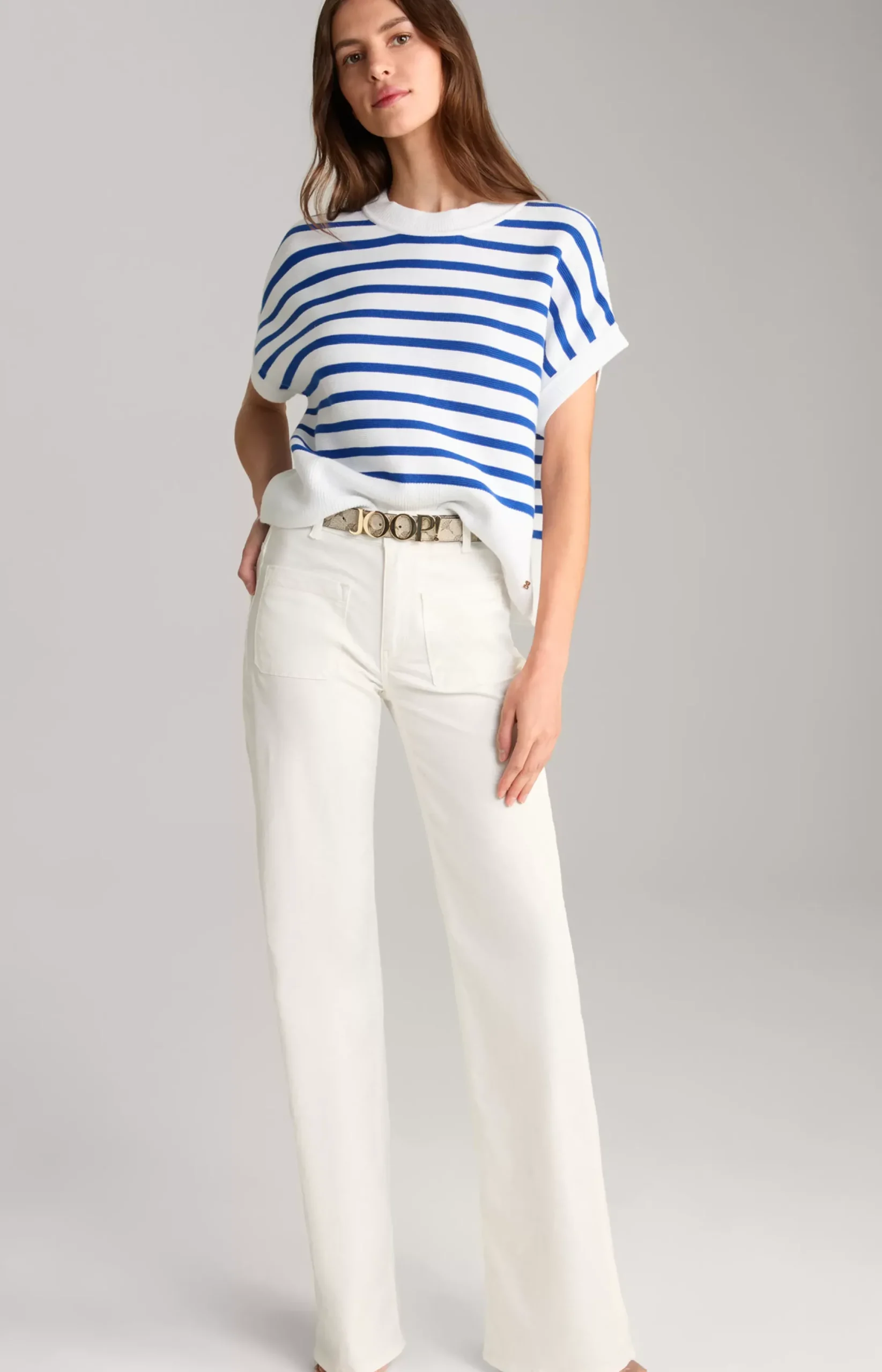 Discount JOOP! Cotton Knitted Jumper in Stripes blue/white