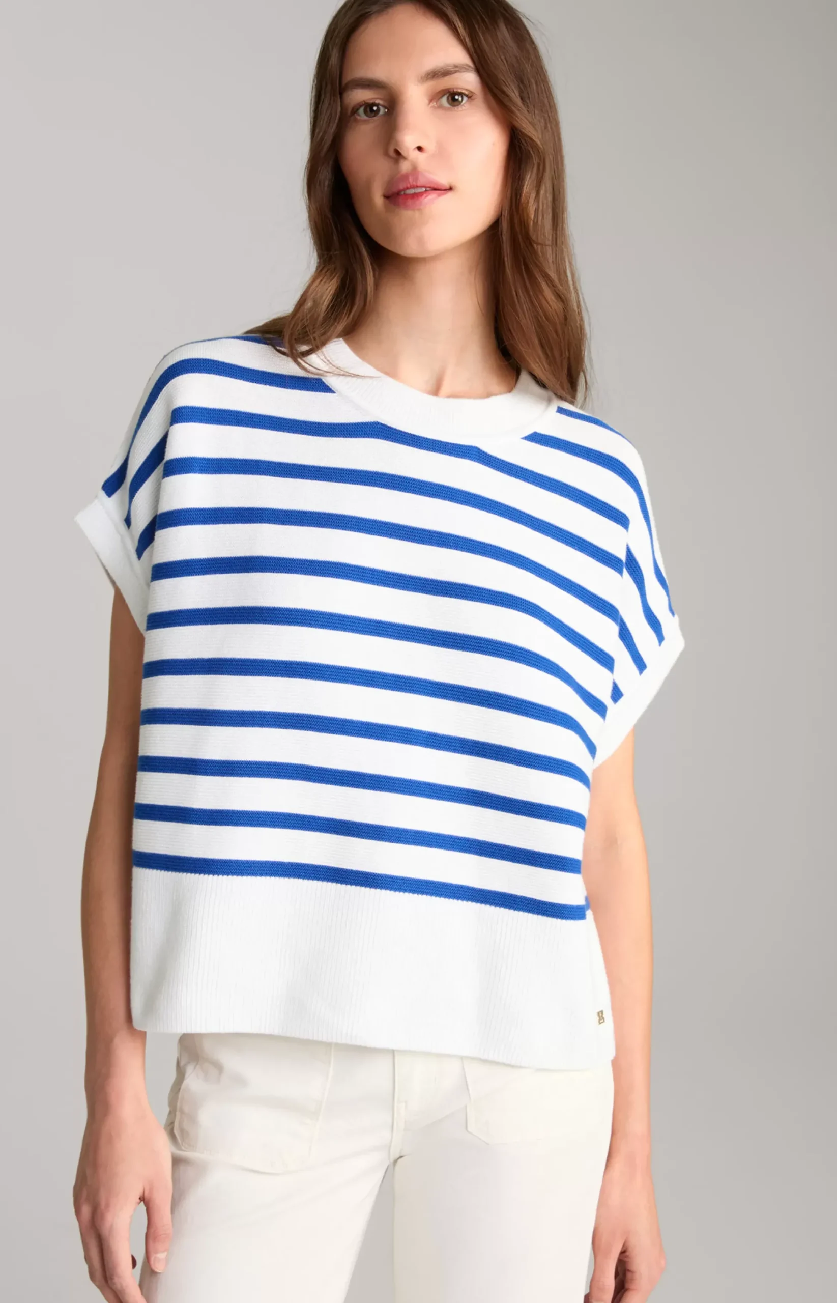 Discount JOOP! Cotton Knitted Jumper in Stripes blue/white