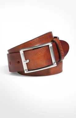 New JOOP! Finely Textured Cowhide Belt in Cognac overdyed rust