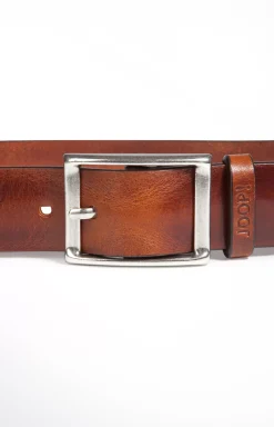 New JOOP! Finely Textured Cowhide Belt in Cognac overdyed rust