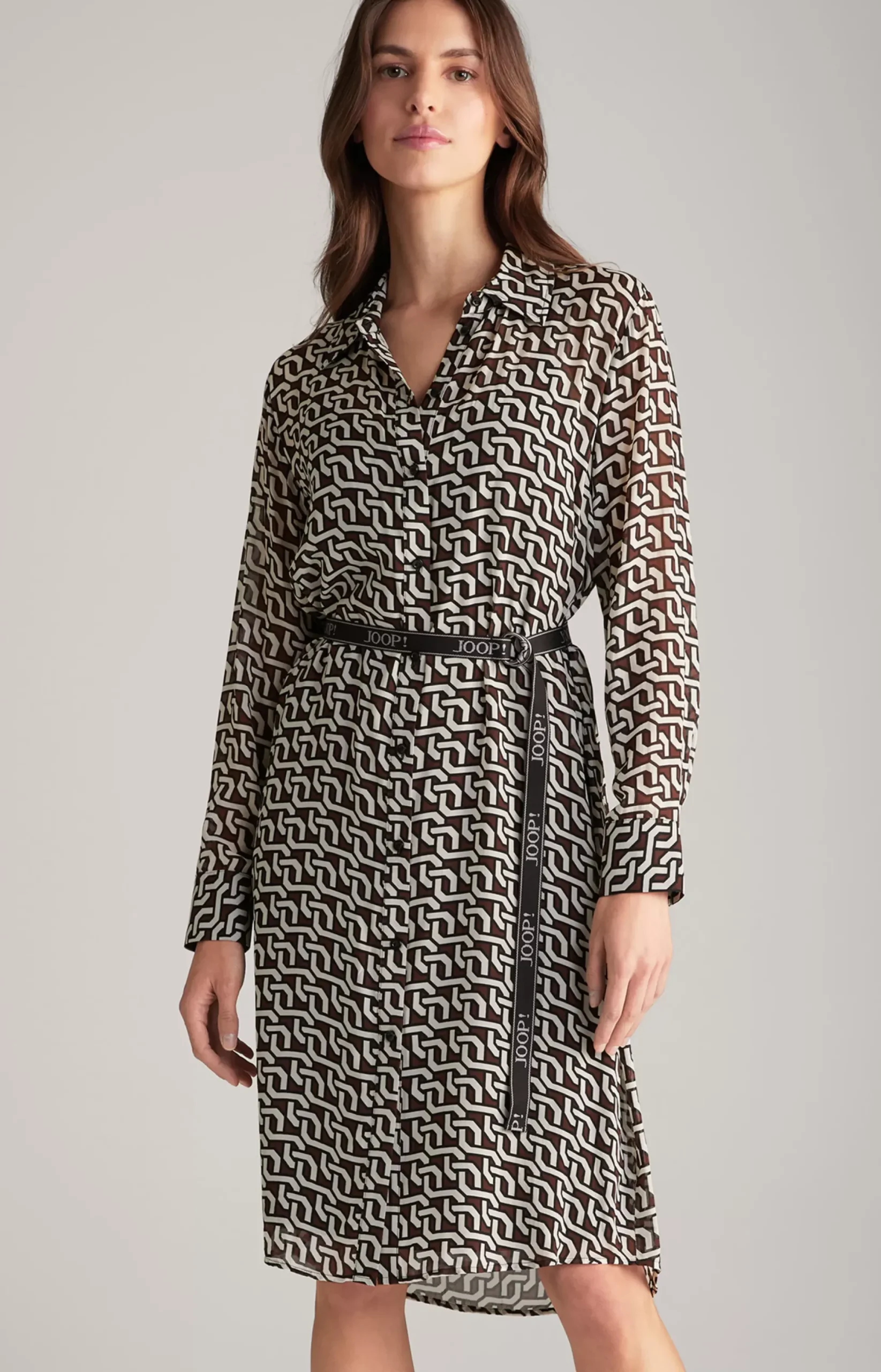 Hot JOOP! Georgette Shirt Dress in a Pattern brown/cream/black