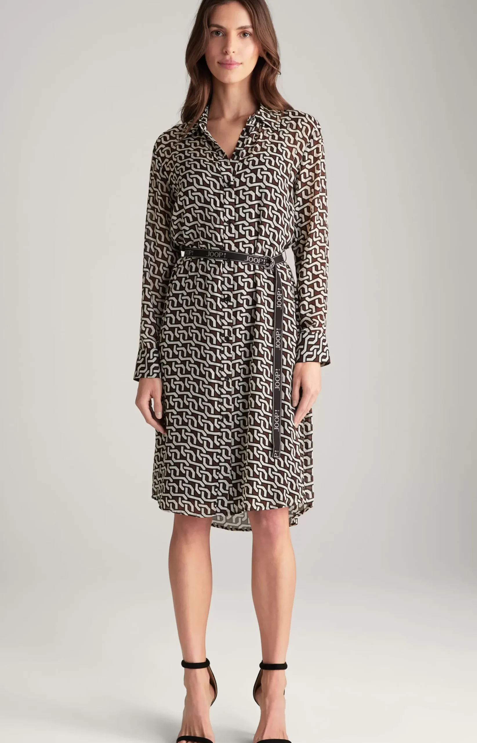 Hot JOOP! Georgette Shirt Dress in a Pattern brown/cream/black