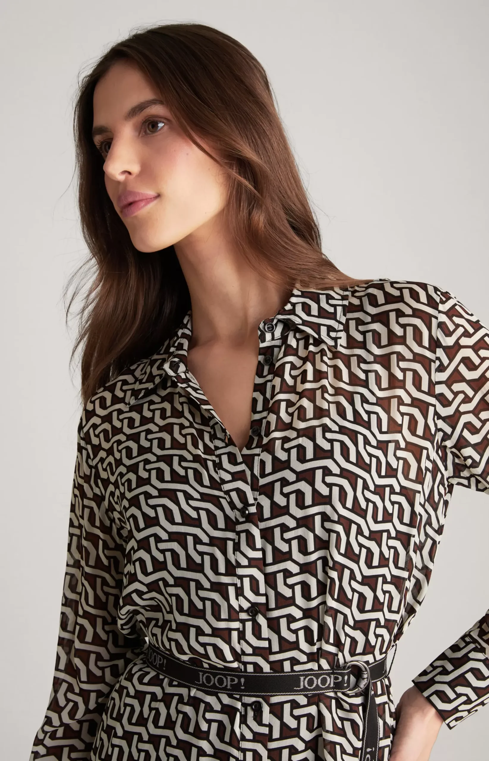 Hot JOOP! Georgette Shirt Dress in a Pattern brown/cream/black