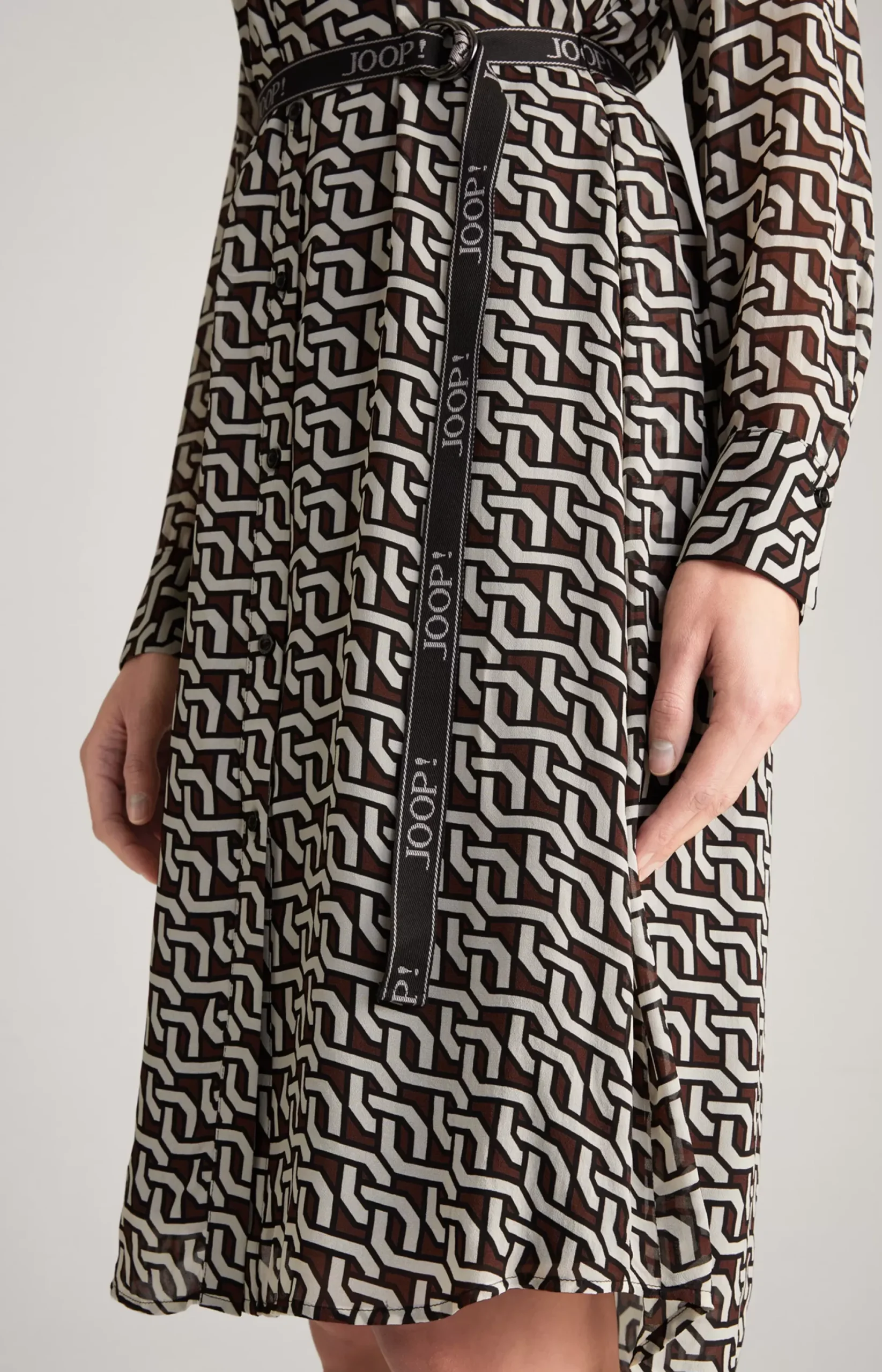 Hot JOOP! Georgette Shirt Dress in a Pattern brown/cream/black