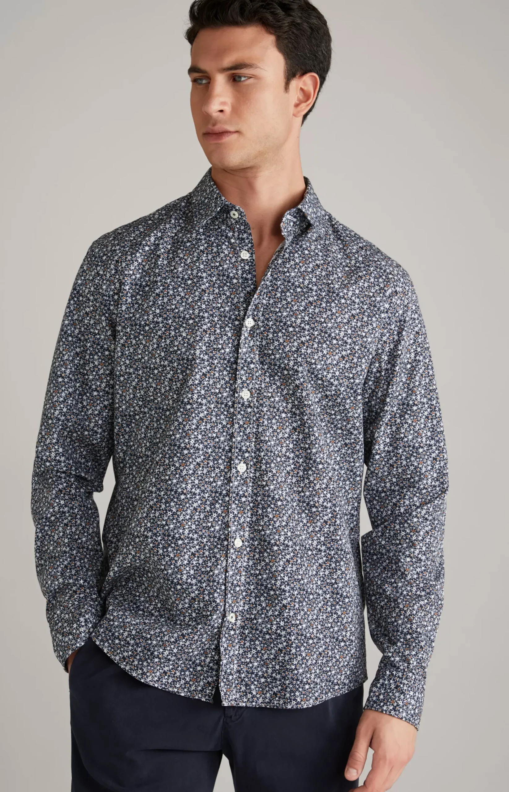 JOOP! Hanson Cotton Shirt in dark blue/off-white