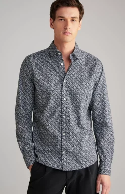 Clearance JOOP! Hanson Cotton Shirt in Dark Blue, patterned dark blue patterned
