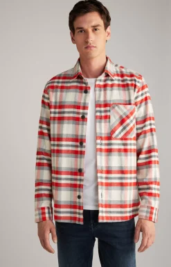 New JOOP! Harvi Flannel Shirt in Red/Beige Check checked red/beige