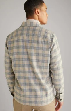 New JOOP! Kalan Flannel Shirt in a Grey/Beige Pattern patterned grey/beige