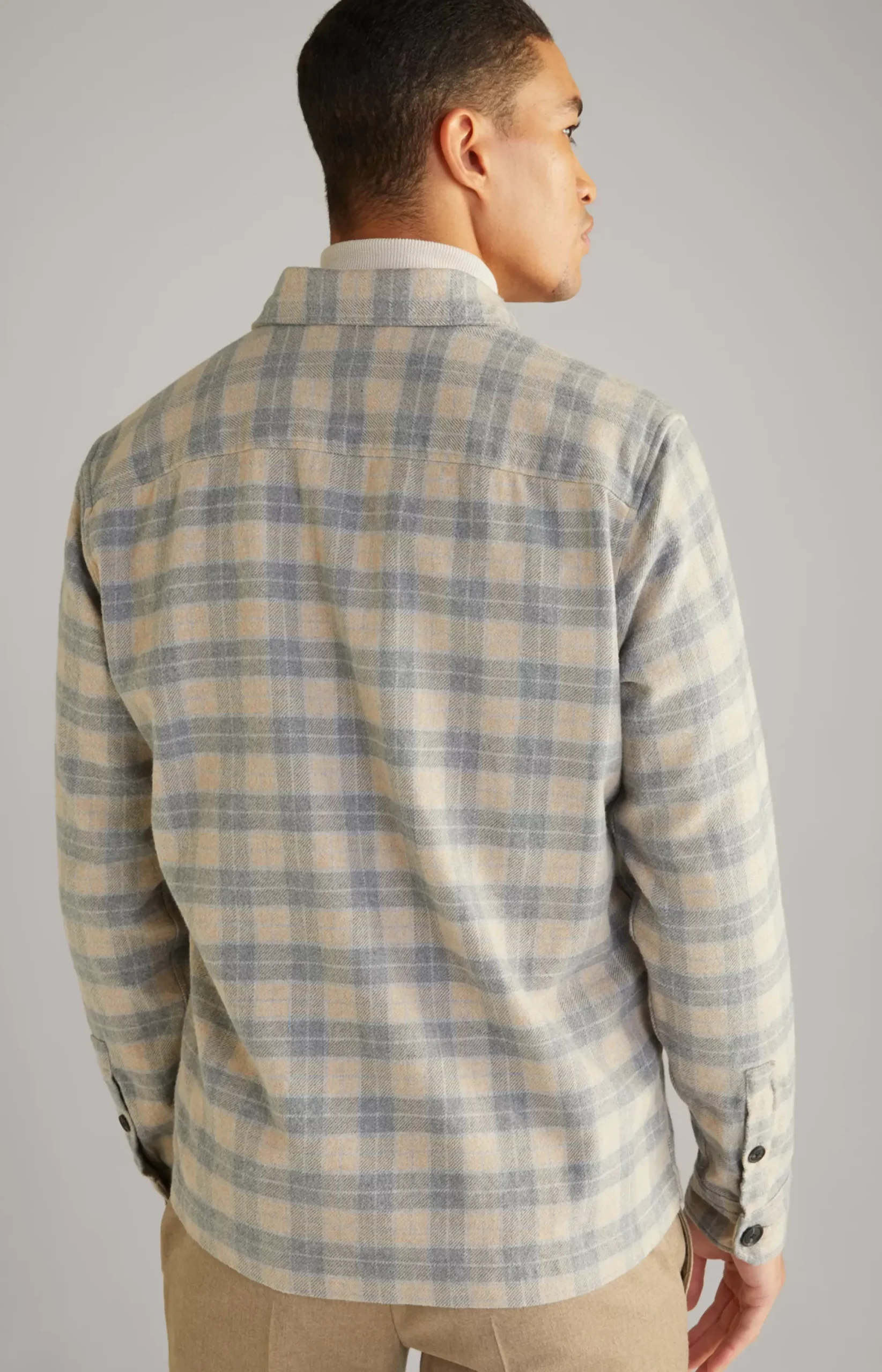 New JOOP! Kalan Flannel Shirt in a Grey/Beige Pattern patterned grey/beige