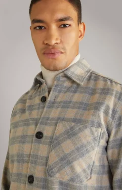 New JOOP! Kalan Flannel Shirt in a Grey/Beige Pattern patterned grey/beige
