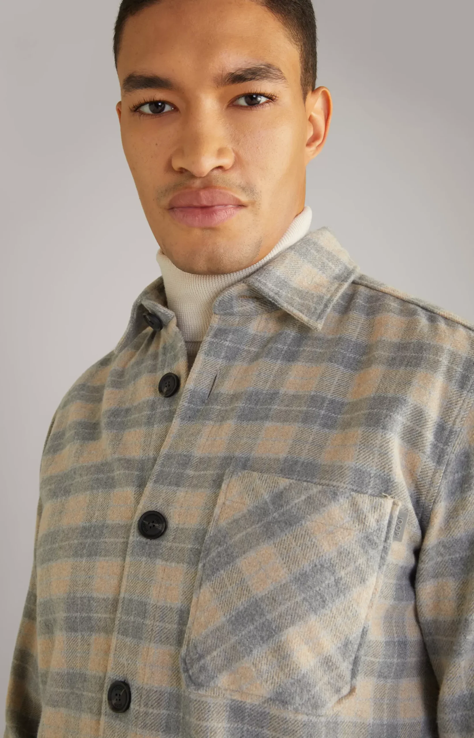 New JOOP! Kalan Flannel Shirt in a Grey/Beige Pattern patterned grey/beige