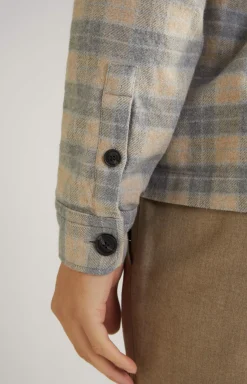 New JOOP! Kalan Flannel Shirt in a Grey/Beige Pattern patterned grey/beige