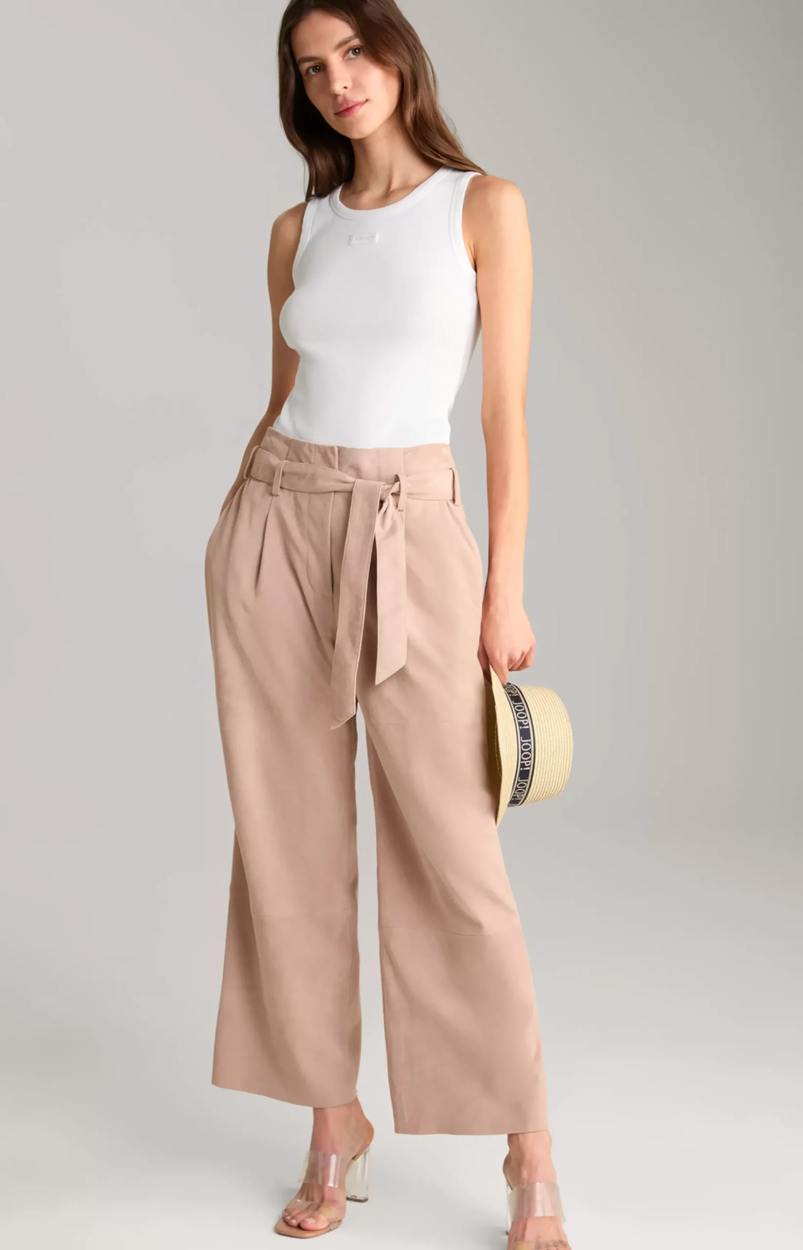 Clearance JOOP! Kidskin Suede Leather Trousers in light brown