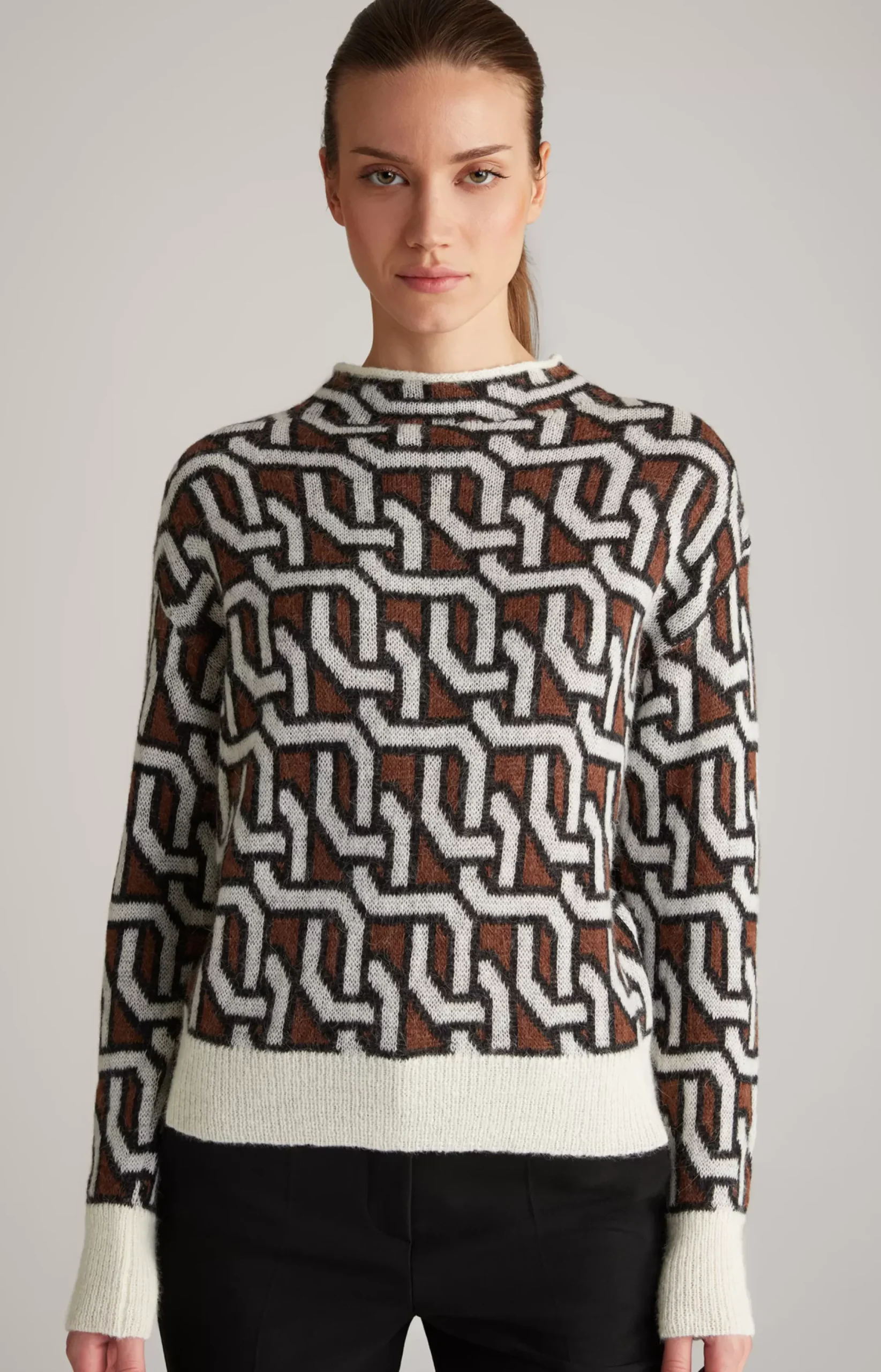 Hot JOOP! Knitted Pullover in a Cream/Brown/Black Pattern black patterned