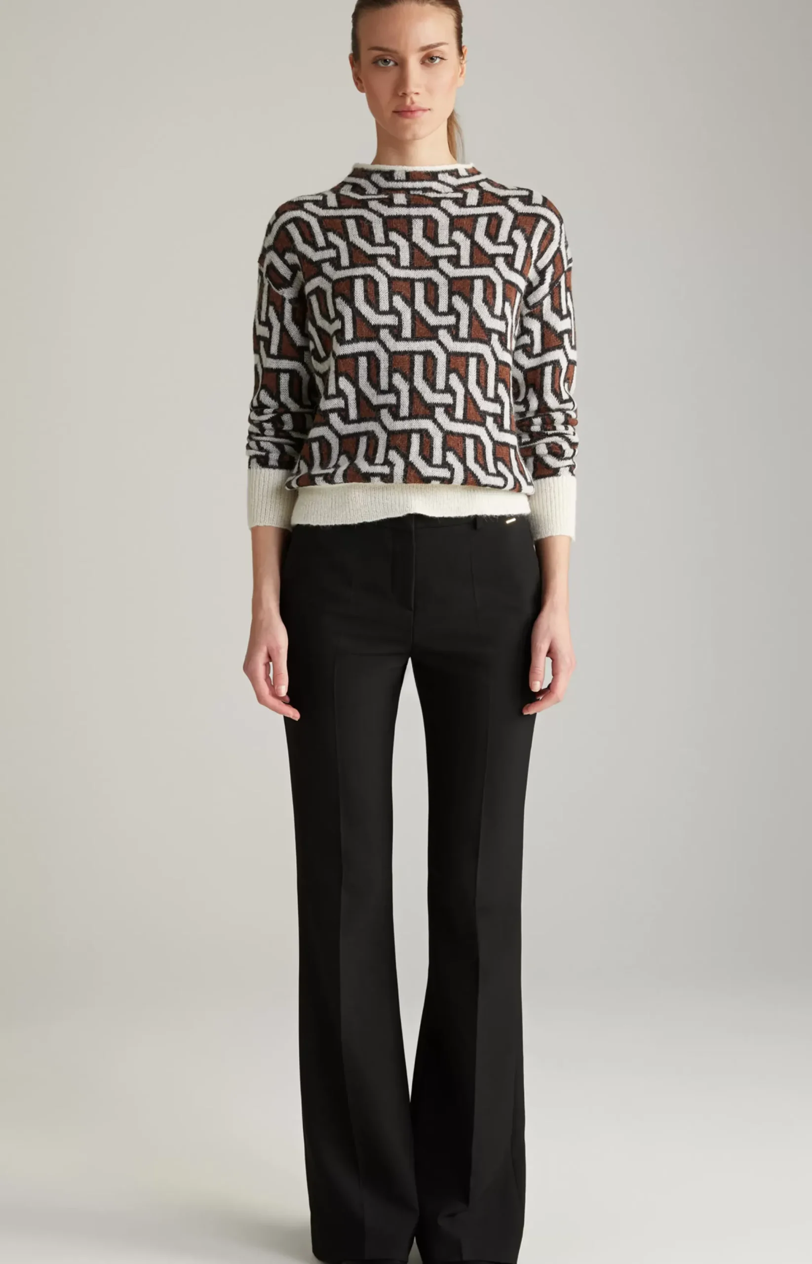 Hot JOOP! Knitted Pullover in a Cream/Brown/Black Pattern black patterned
