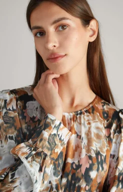 Sale JOOP! Long-sleeved Satin Blouse in a Brown/Black/Ecru Pattern brown/black/ecru patterned
