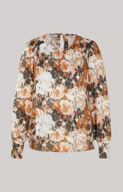 Sale JOOP! Long-sleeved Satin Blouse in a Brown/Black/Ecru Pattern brown/black/ecru patterned
