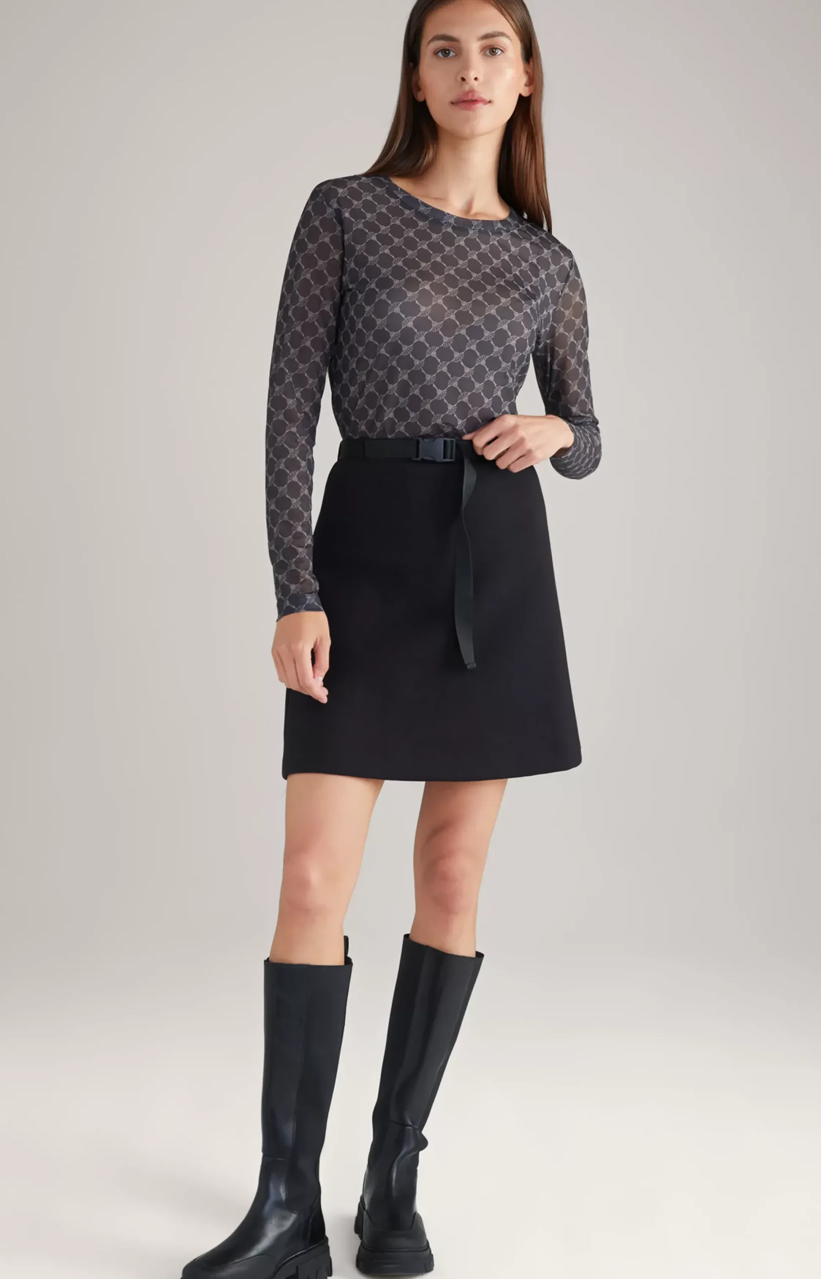 JOOP! Mesh Long Sleeved Shirt in a Grey Pattern grey patterned