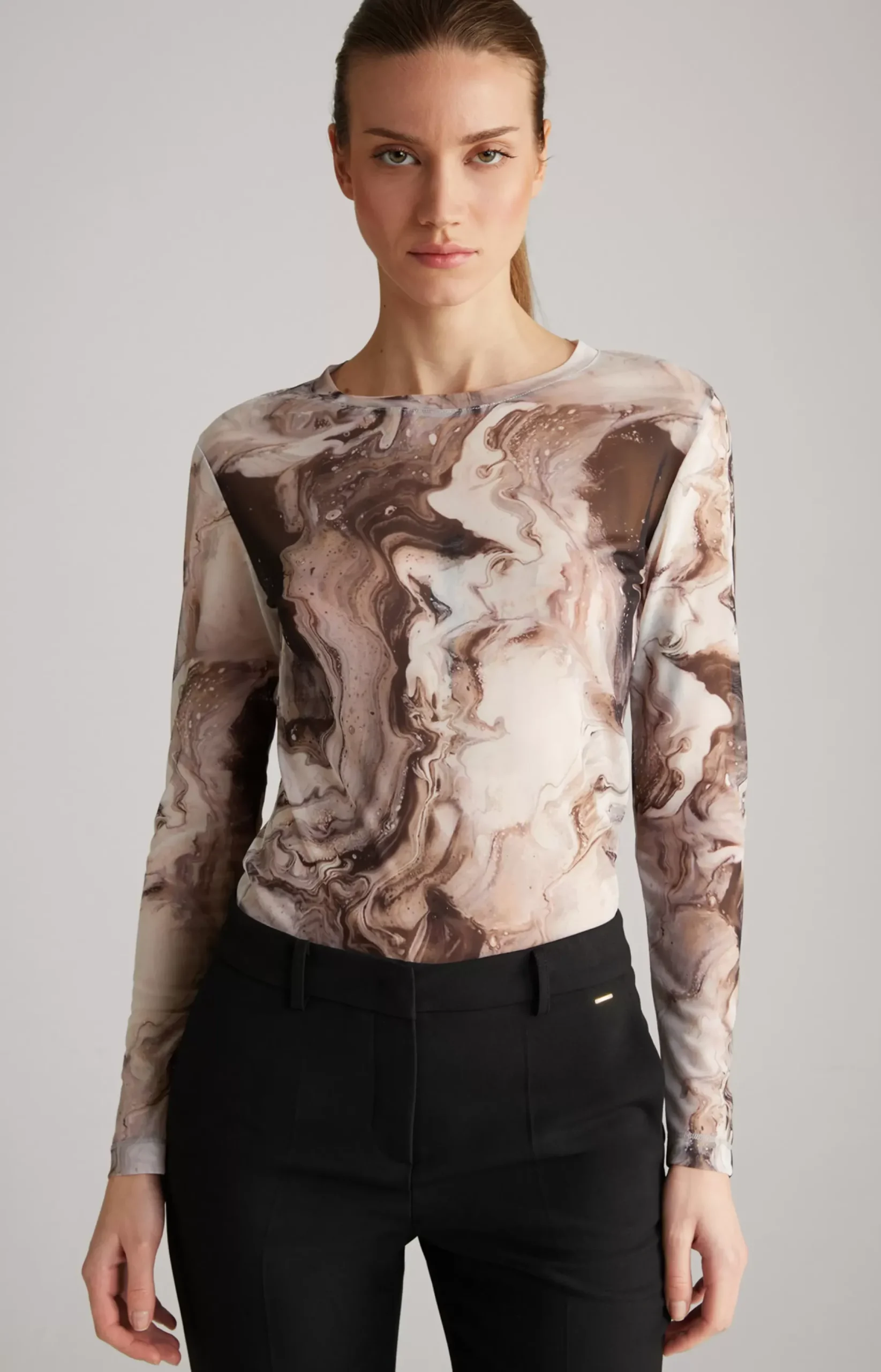 Outlet JOOP! Mesh Long-sleeved Shirt in off-white/black