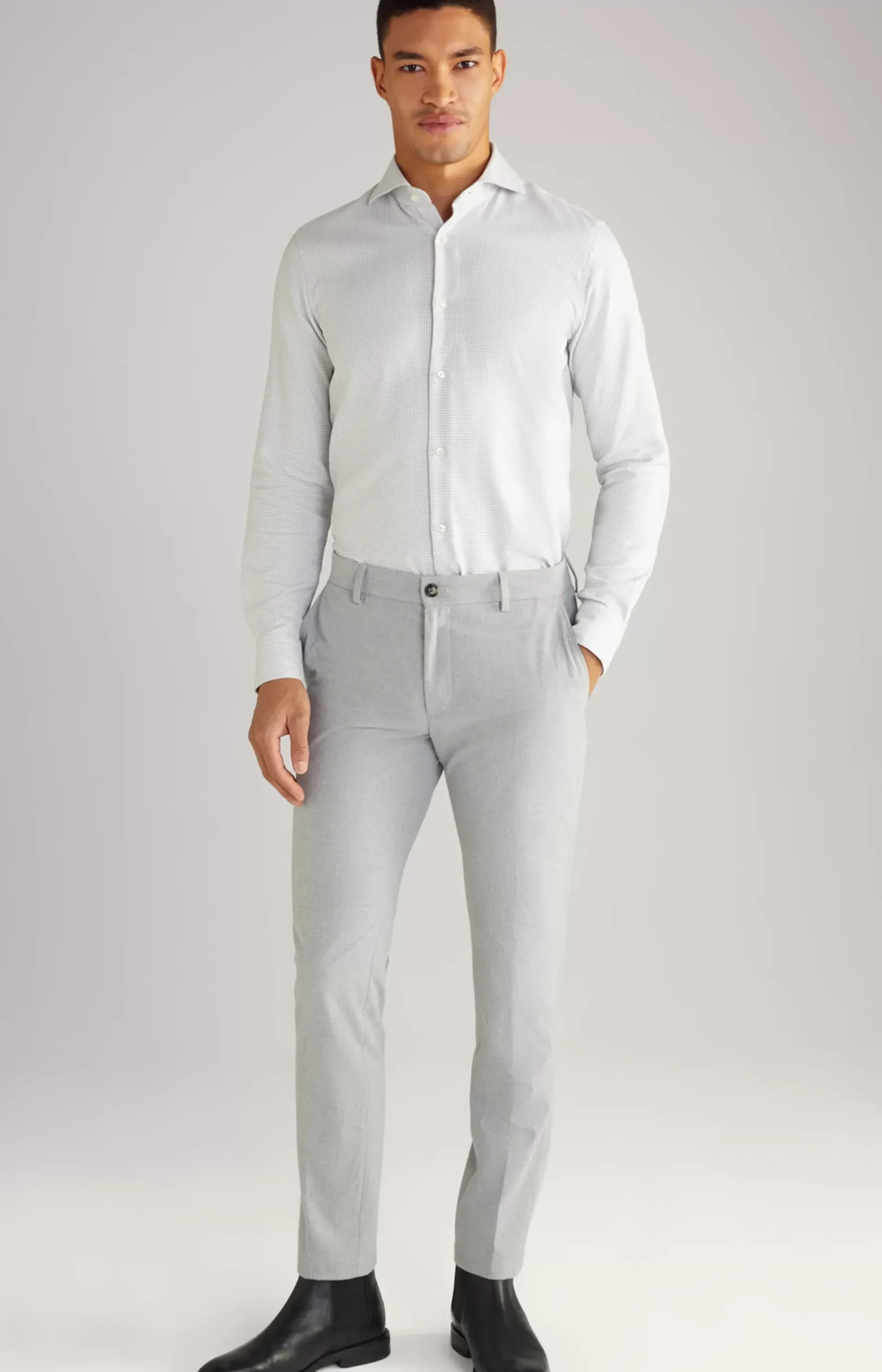 New JOOP! Pai Cotton Shirt in a White/Silver Pattern white/silver patterned