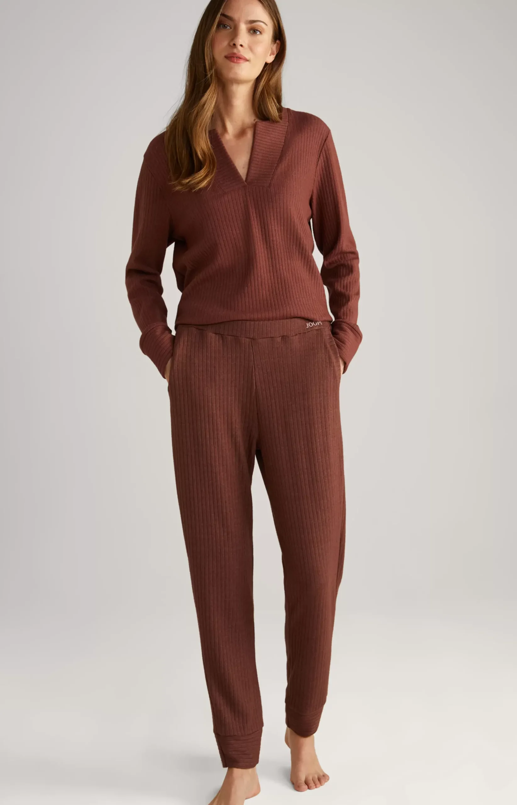 Hot JOOP! Ribbed Long-Sleeve Loungewear Top in coffee