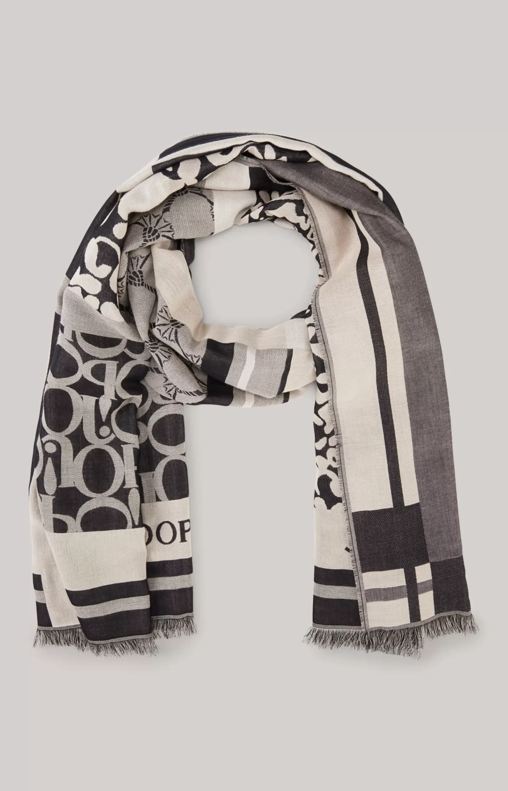 Hot JOOP! Scarf in an Anthracite/ Pattern ecru