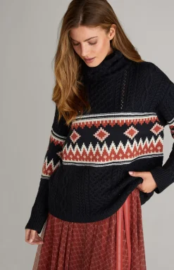 Hot JOOP! Turtleneck Pullover in navy/beige